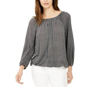 Michael Kors Houndstooth Print Elastic Waist Blouson Peasant Top S